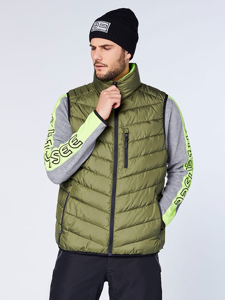 Doorgestikte bodywarmer kaki
