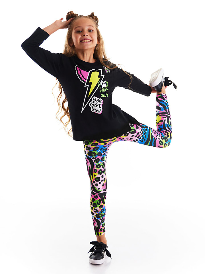 2tlg. Outfit "Good Vibes" in Schwarz/ Bunt
