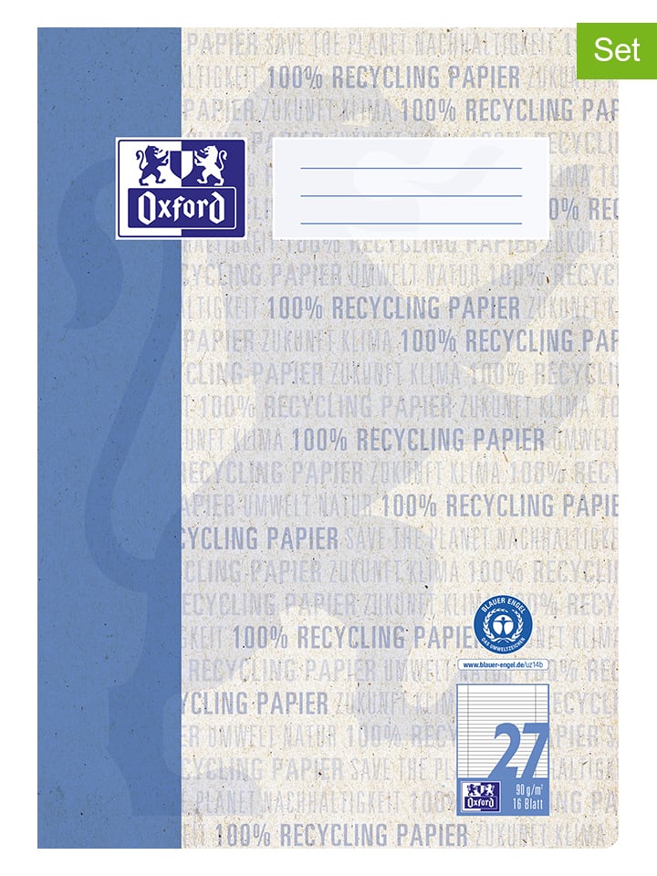 5er-Set: Schulhefte "Oxford Recycling" in Blau - DIN A4