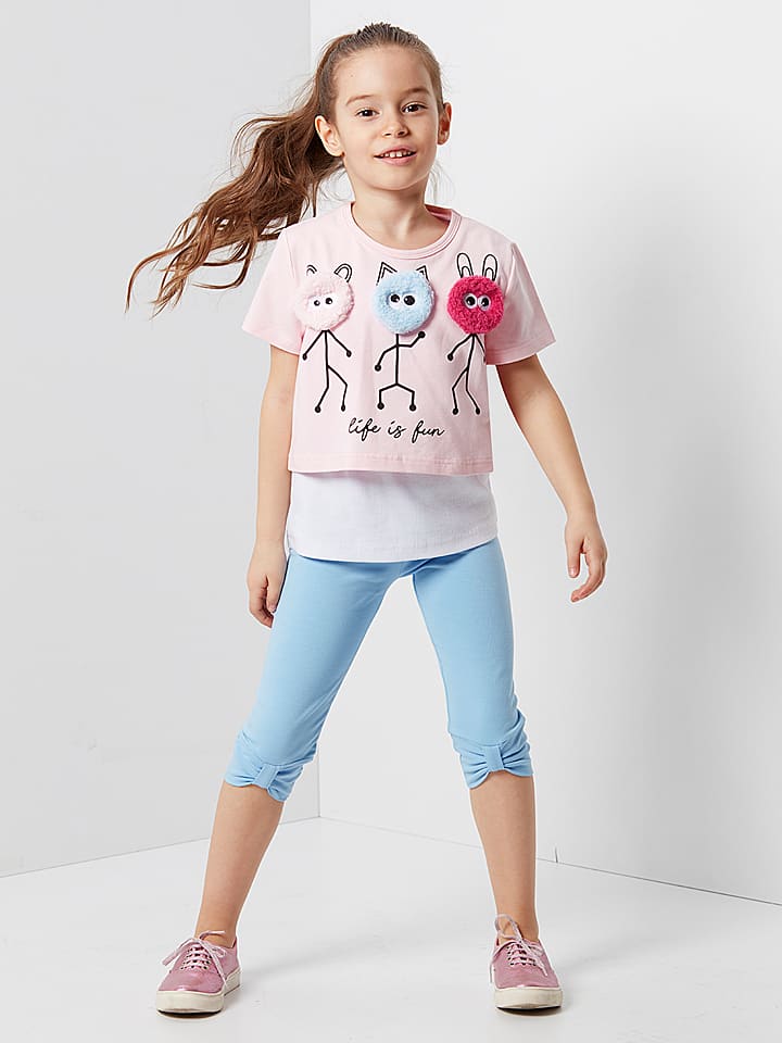 2tlg. Outfit "Life Is Fun" in Rosa/ Hellblau