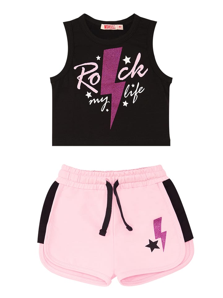 2tlg. Outfit "Rock Life" in Schwarz/ Rosa