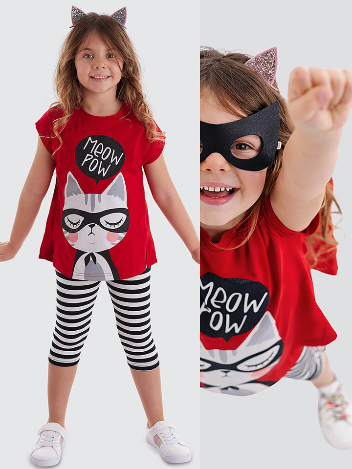 2tlg. Outfit "Meow Pow" in Rot/ Schwarz