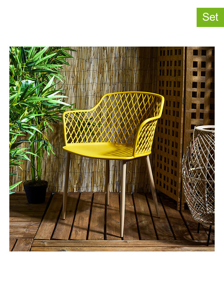 4-delige set: tuinstoelen "Malaga" geel - (B)62 x (H)80 x (D)54 cm