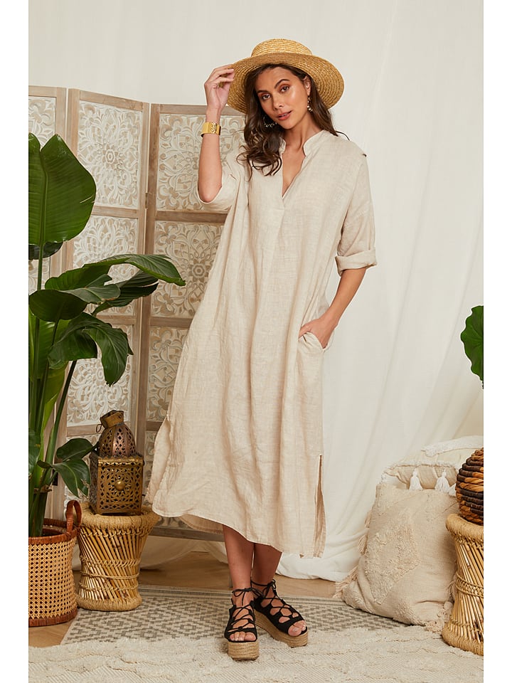 Leinen-Kleid in Beige