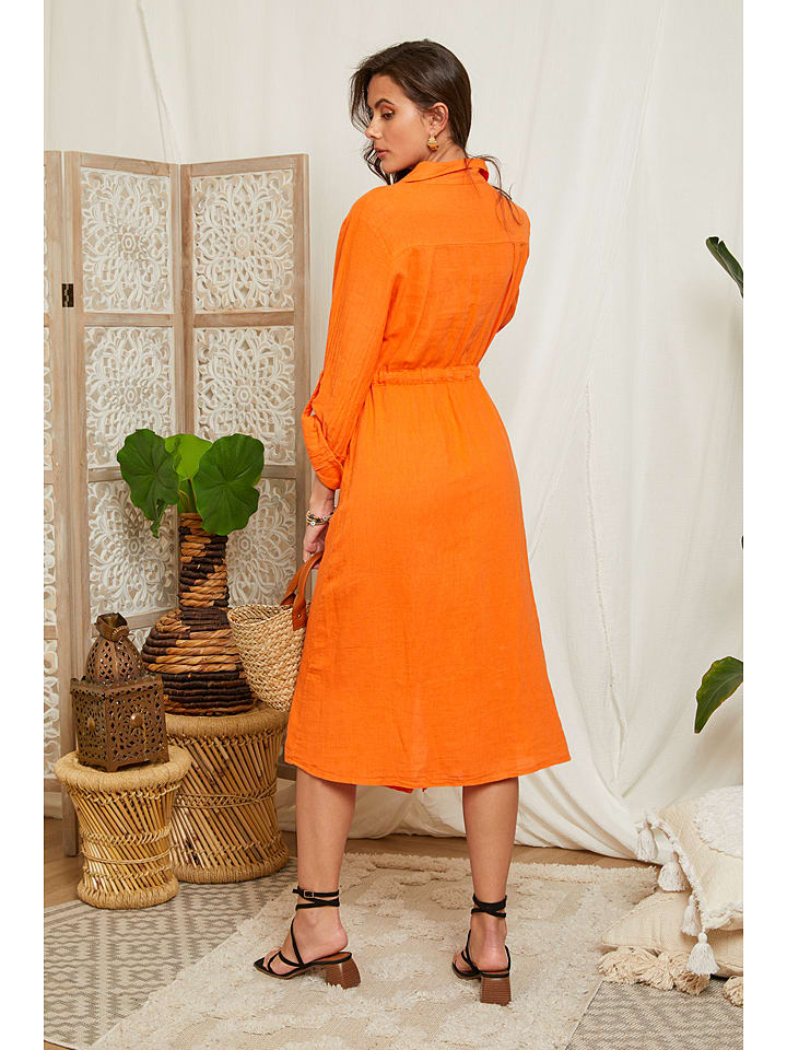 Oranje linnen jurk clearance