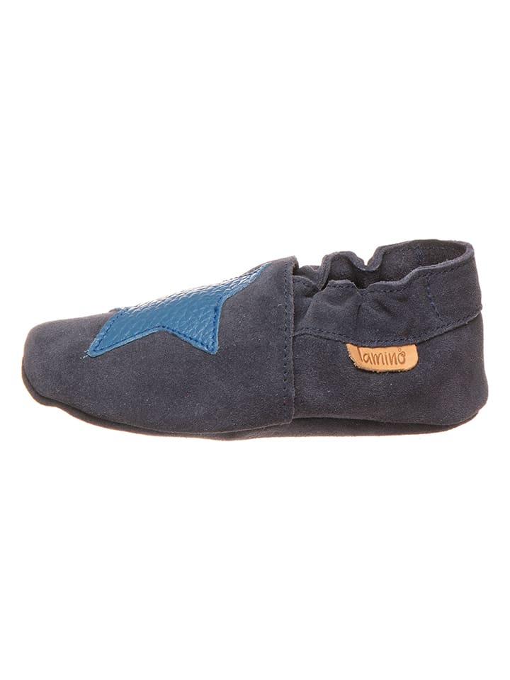 Leren kruipschoenen donkergrijs/blauw