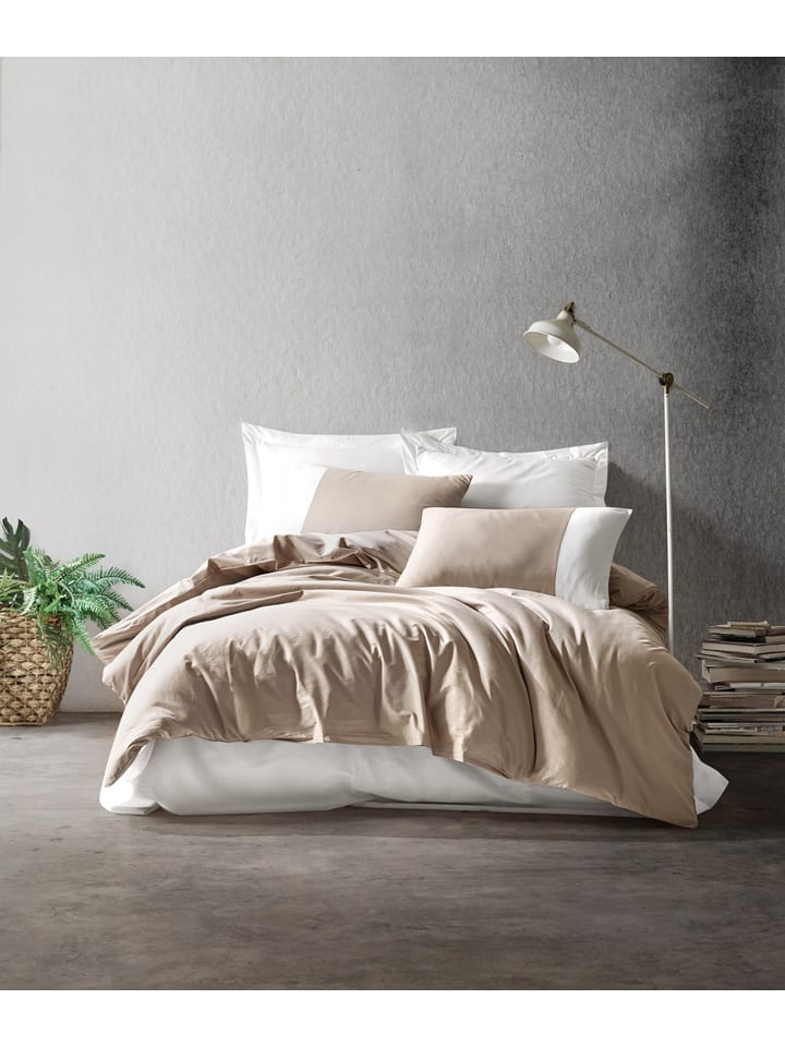 Renforcé beddengoedset lichtbruin/crème