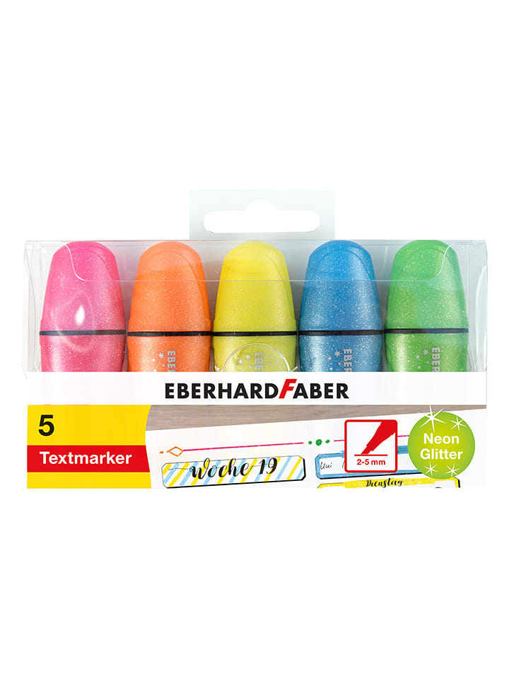 Mini-zakreślacze (5 szt.) "Neon Glitter"