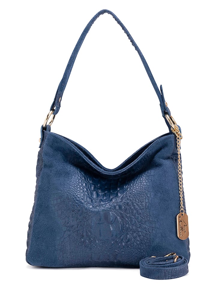 Leder-Schultertasche "Dania" in Blau - (B)29 x (H)24 x (T)8 cm