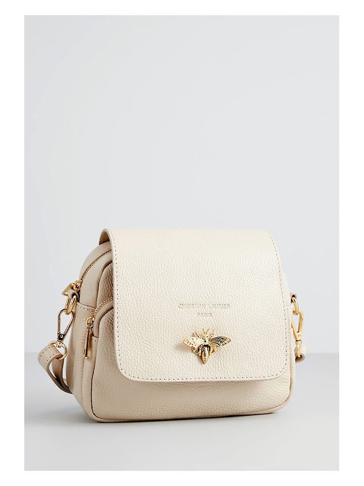 Leder-Umhängetasche "Beeza" in Creme - (B)22 x (H)18 x (T)7 cm