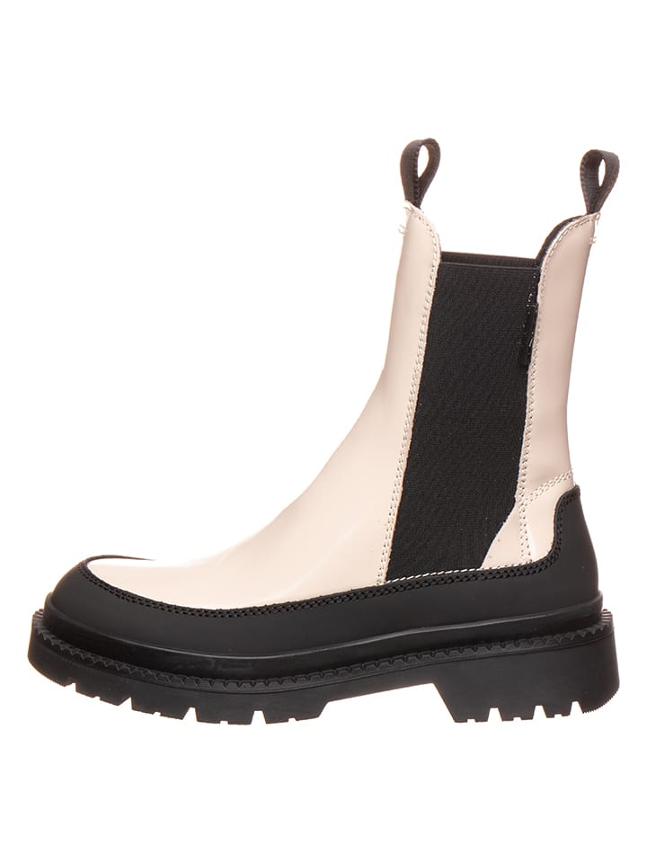 Leren chelseaboots zwart/beige