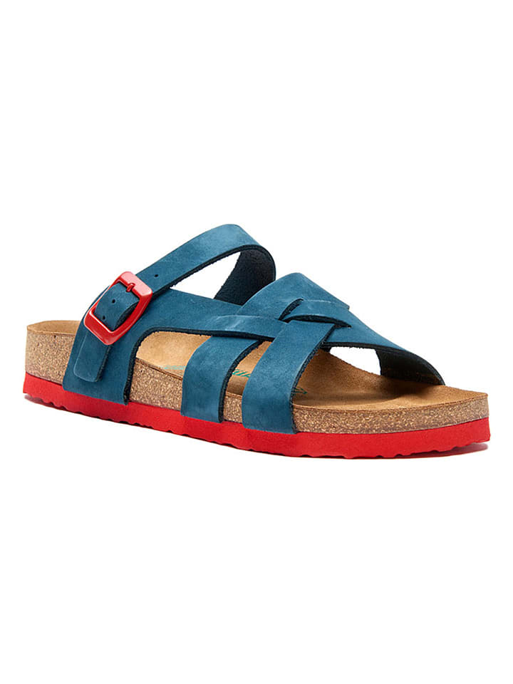 Leren slippers blauw/rood