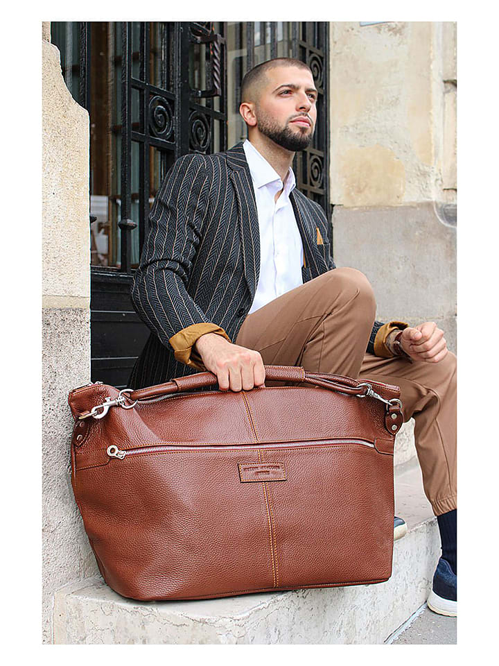 Leder-Weekender "Jax" in Braun - (B)60 x (H)34 x (T)14 cm