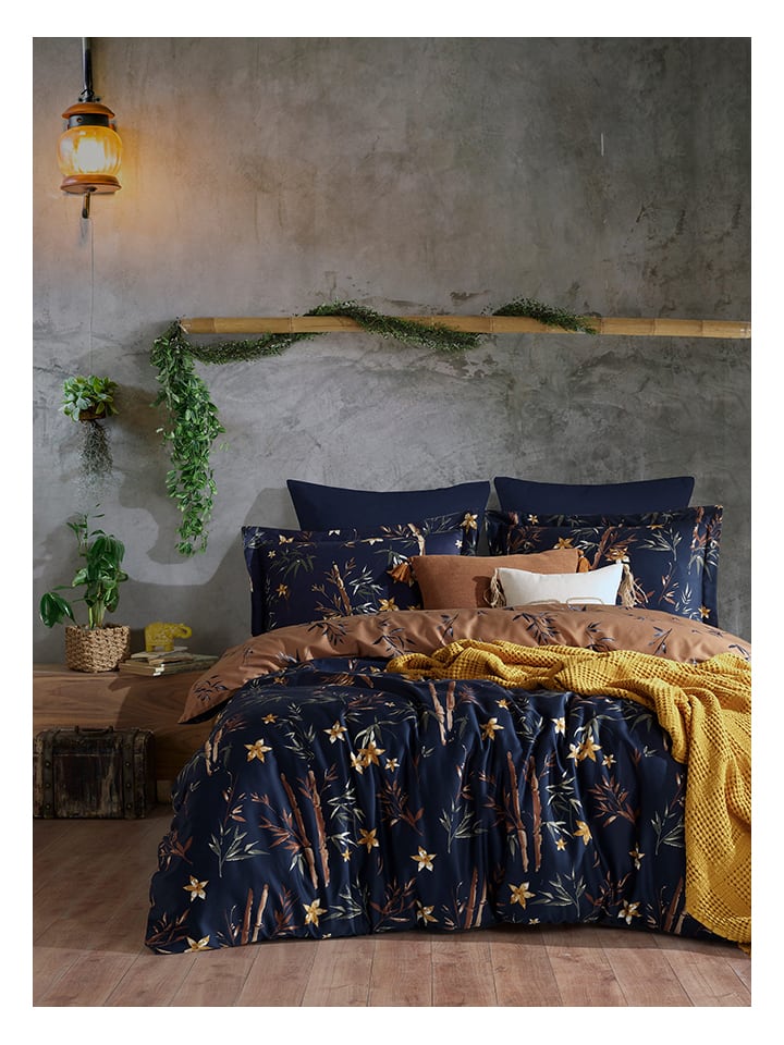 Satin-Bettwäsche-Set "Bamboo" in Dunkelblau