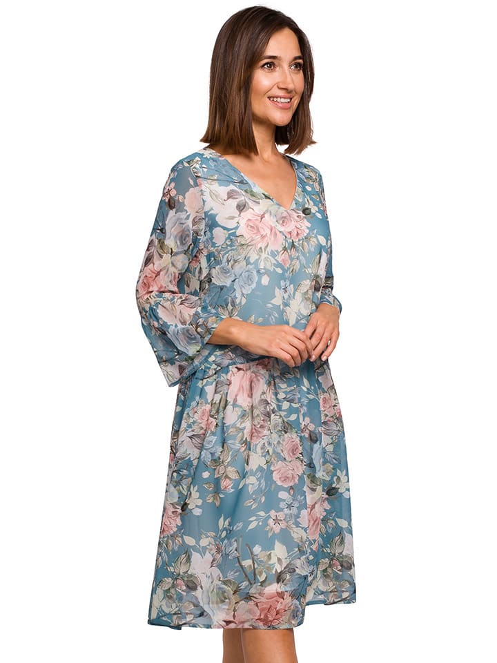 Jurk turquoise/meerkleurig