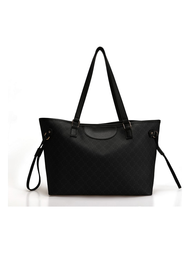 Shopper bag w kolorze czarno-szarym - 50 x 28 x 15 cm