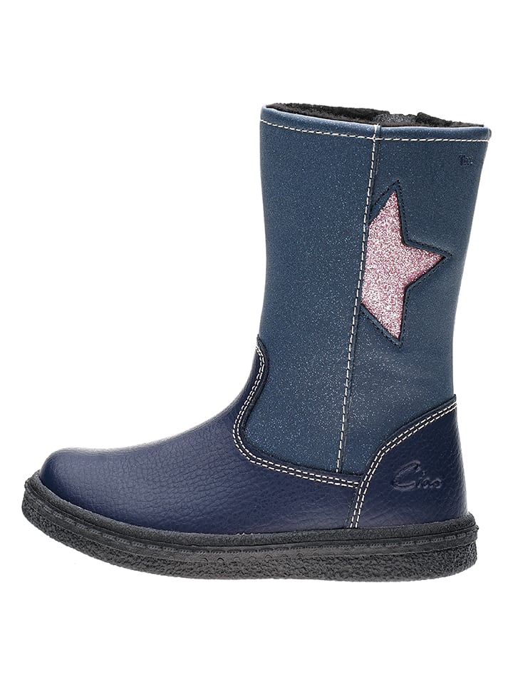 Leder-Winterstiefel in Dunkelblau