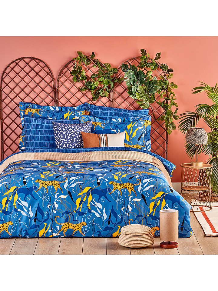 Satijnen beddengoedset "Trellis" blauw