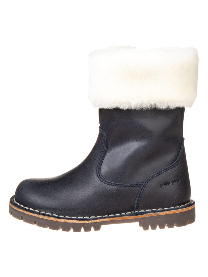 Leder-Winterboots in Dunkelblau