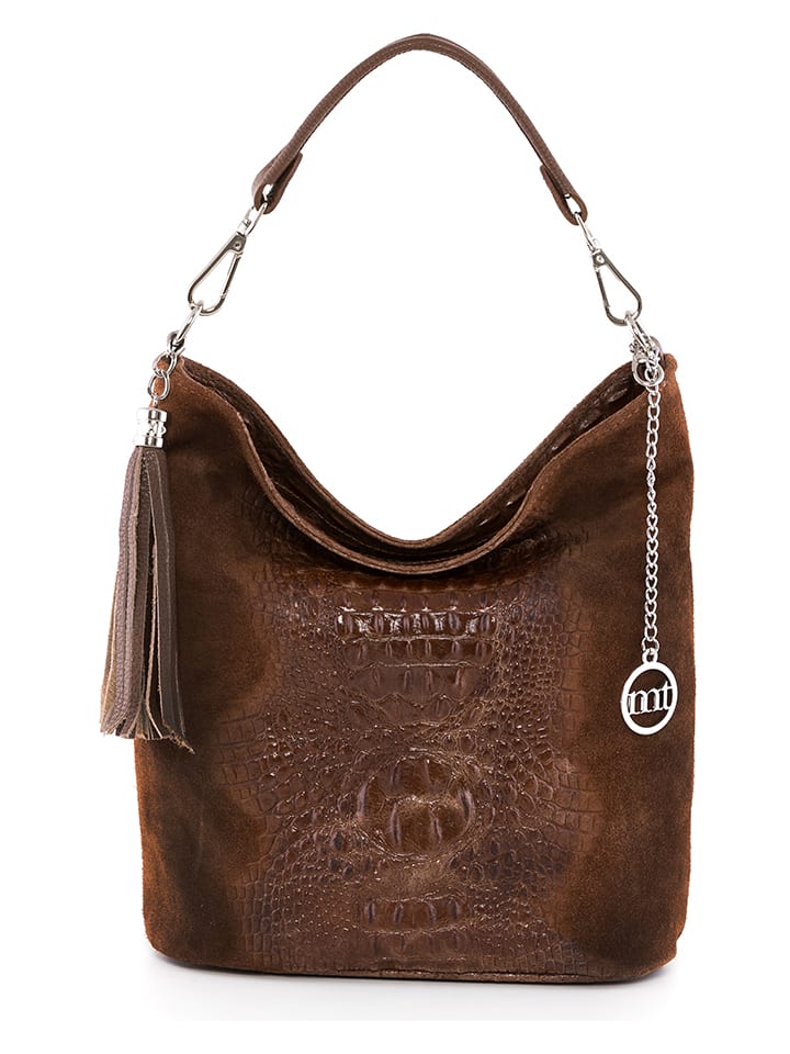 Leren schoudertas "Rozzano" donkerbruin - (B)26 x (H)28 x (D)12 cm