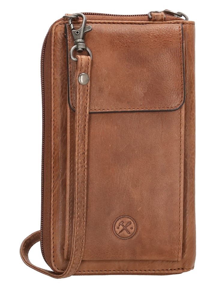 Leren smartphonetas cognackleurig - (B)11,5 x (H)19 x (D)3 cm