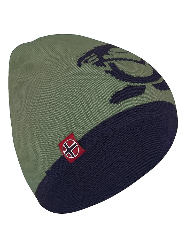 Wende-Beanie "Troll" in Khaki/ Dunkelblau