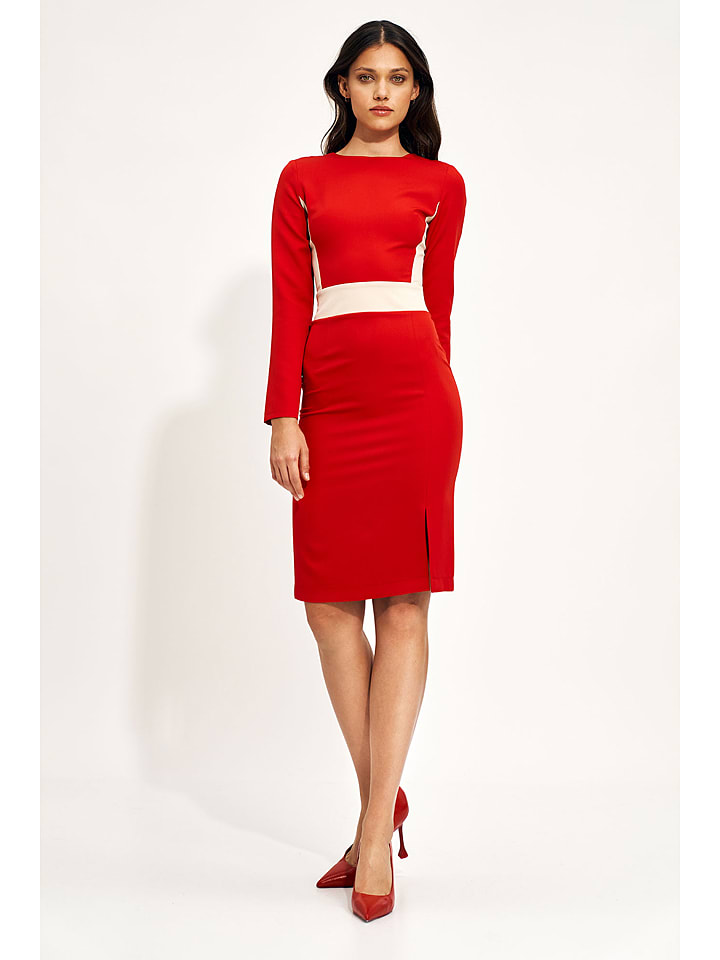 Kleid in Rot/ Creme