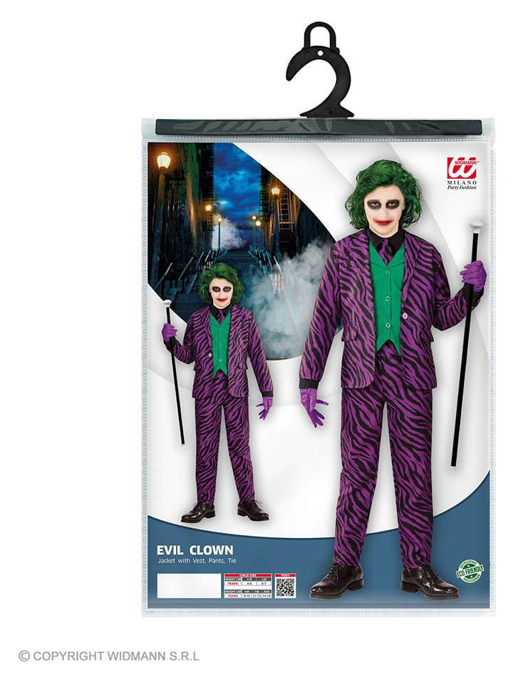 3tlg. Kostüm "Evil clown" in Lila/ Grün