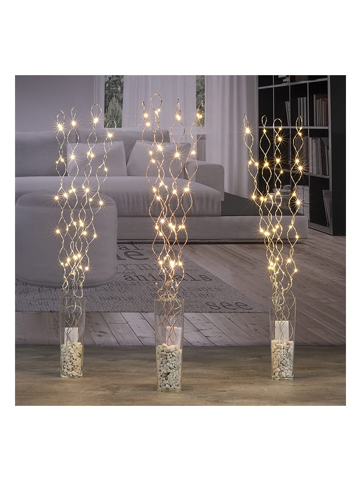 Dekoracyjne gałązki LED w kolorze srebrno-złoto-miedzianym - wys. 90 cm