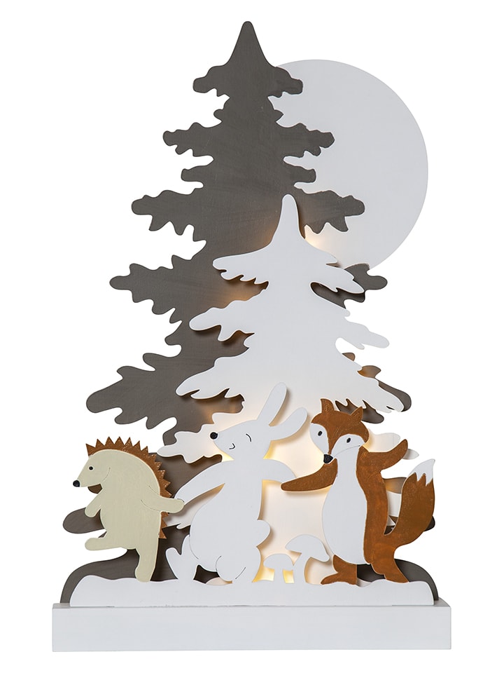 LED-Fensterleuchter "Forest Friends" in Grau/ Weiß - (B)28 x (H)44 cm