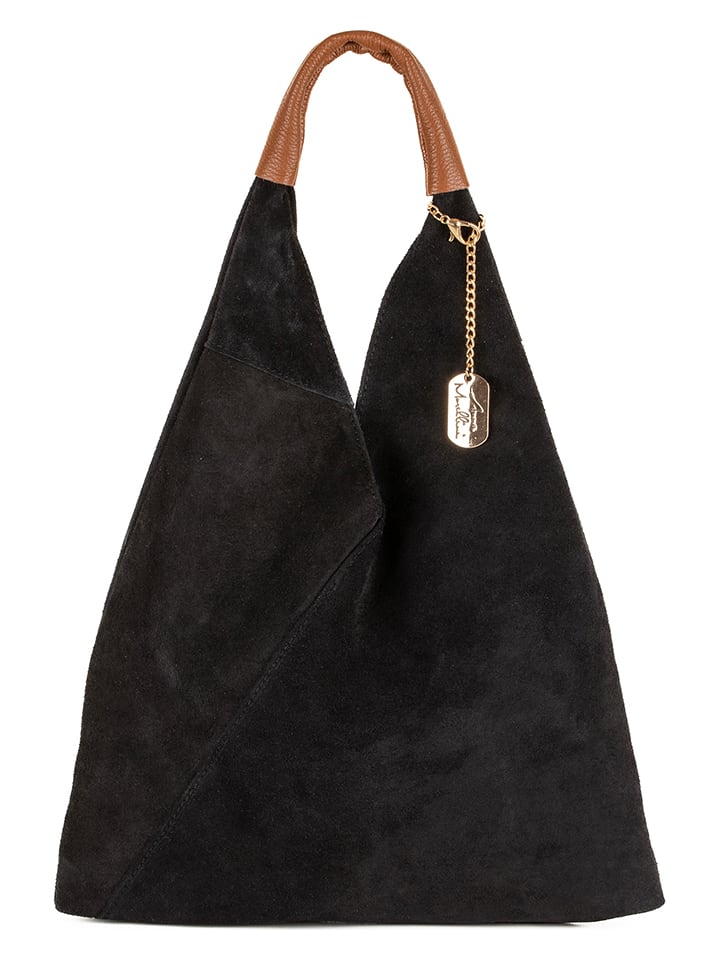 Skórzany shopper bag "Eleonora" w kolorze czarnym - 40 x 31 x 2 cm