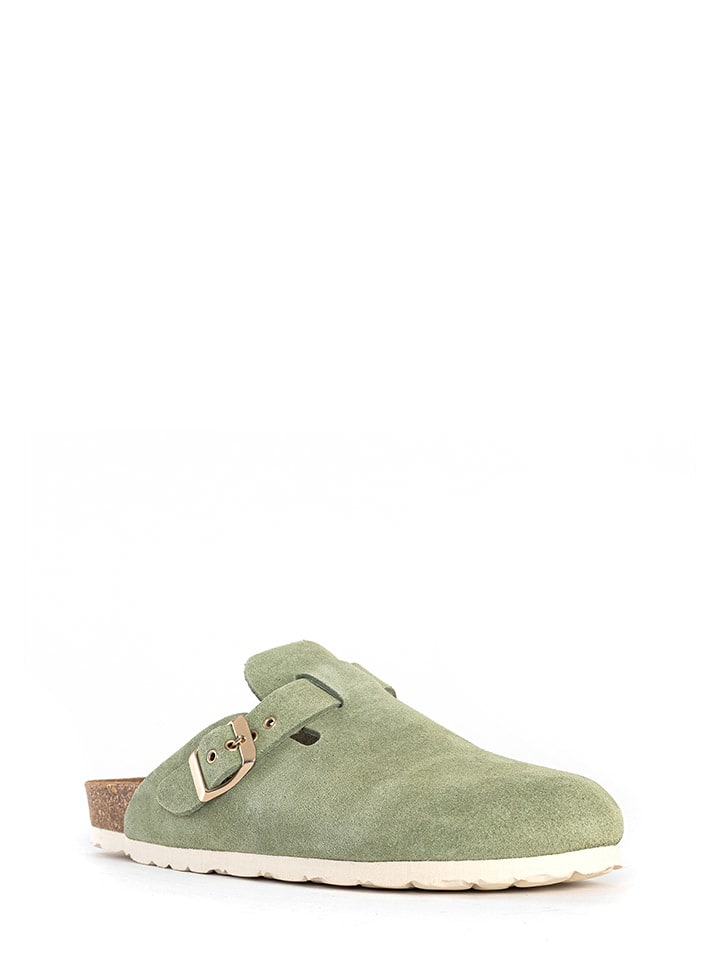 Leder-Pantoletten "Milky" in Oliv