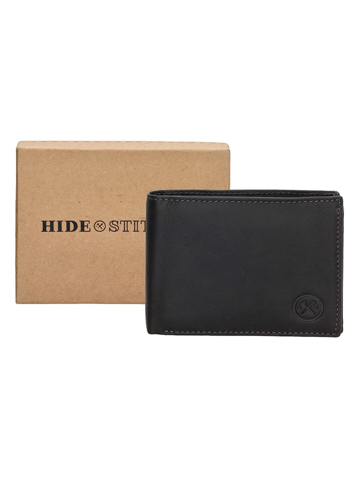 Leder-Geldbörse in Schwarz - (B)11,5 x (H)9 x (T)2 cm