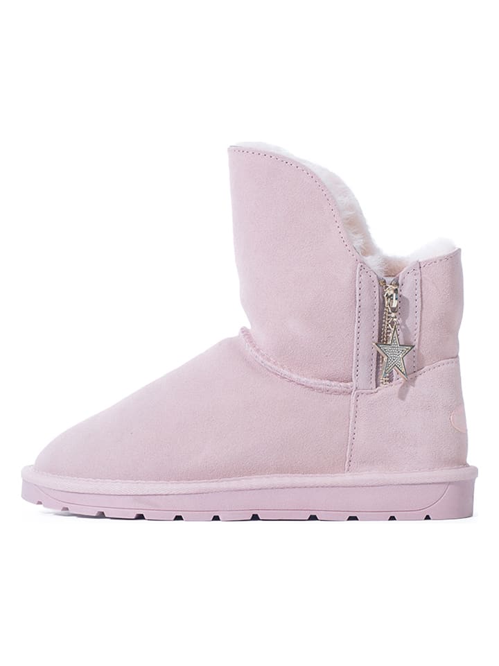 Leder-Winterboots "Pompon" in Rosa