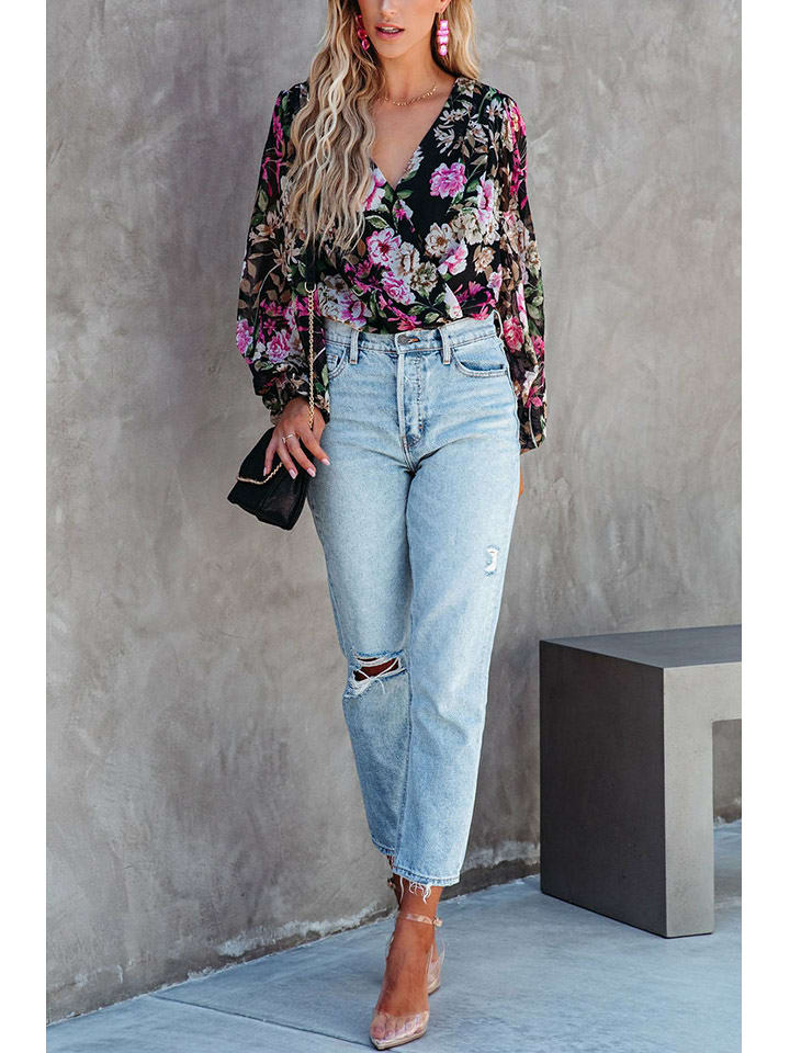 Bluse in Schwarz/ Pink/ Bunt