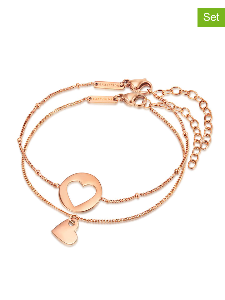 2er-Set: Rosévergold. Armketten mit Schmuckelementen