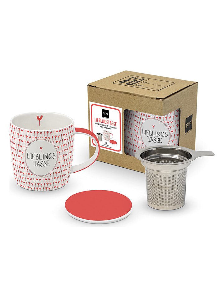 Teetasse "Vielen Dank!" in Weiß/ Rot - 350 ml