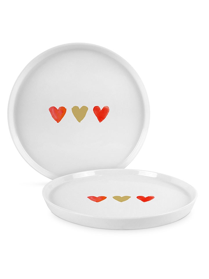 Talerzyk deserowy "Aquarell Hearts" w kolorze białym - Ø 21 cm
