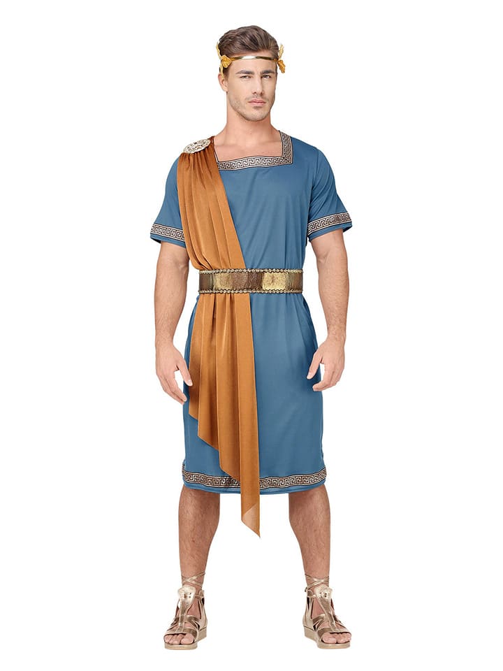 3tlg. Kostüm "Römischer Imperator" in Blau/ Hellbraun