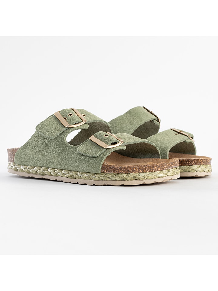 Leren slippers "Trefle" lichtgroen