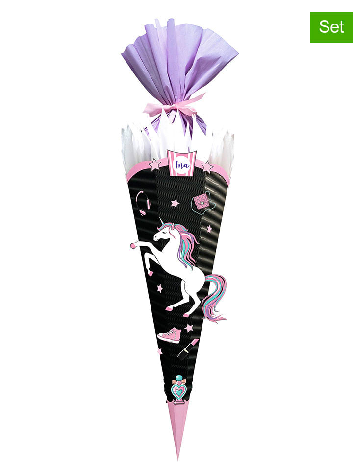 Schultüten-Bastelset "Unicorn" in Schwarz/ Rosa