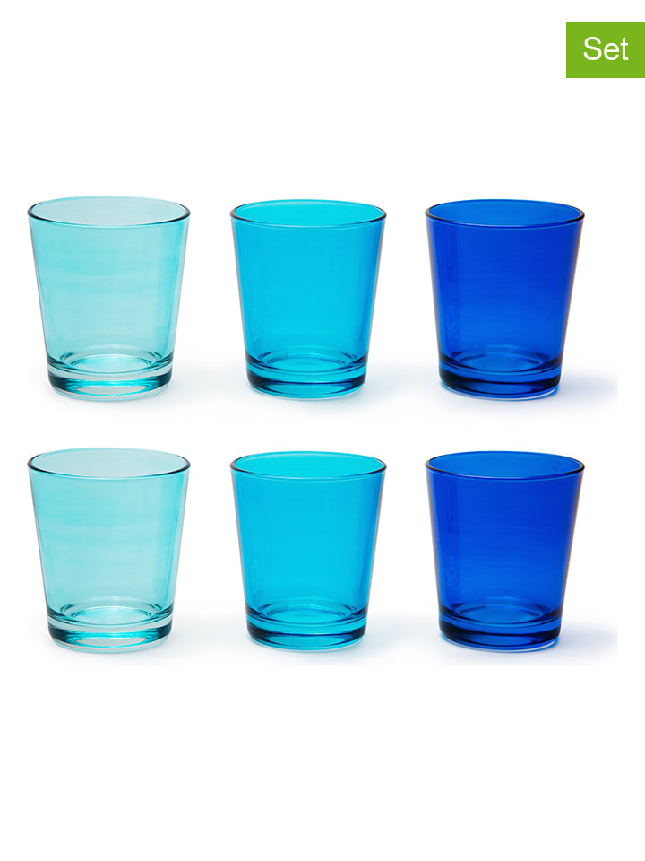 Szklanki (6 szt.) "Portofino" w kolorze niebiesko-błękitnym - 300 ml