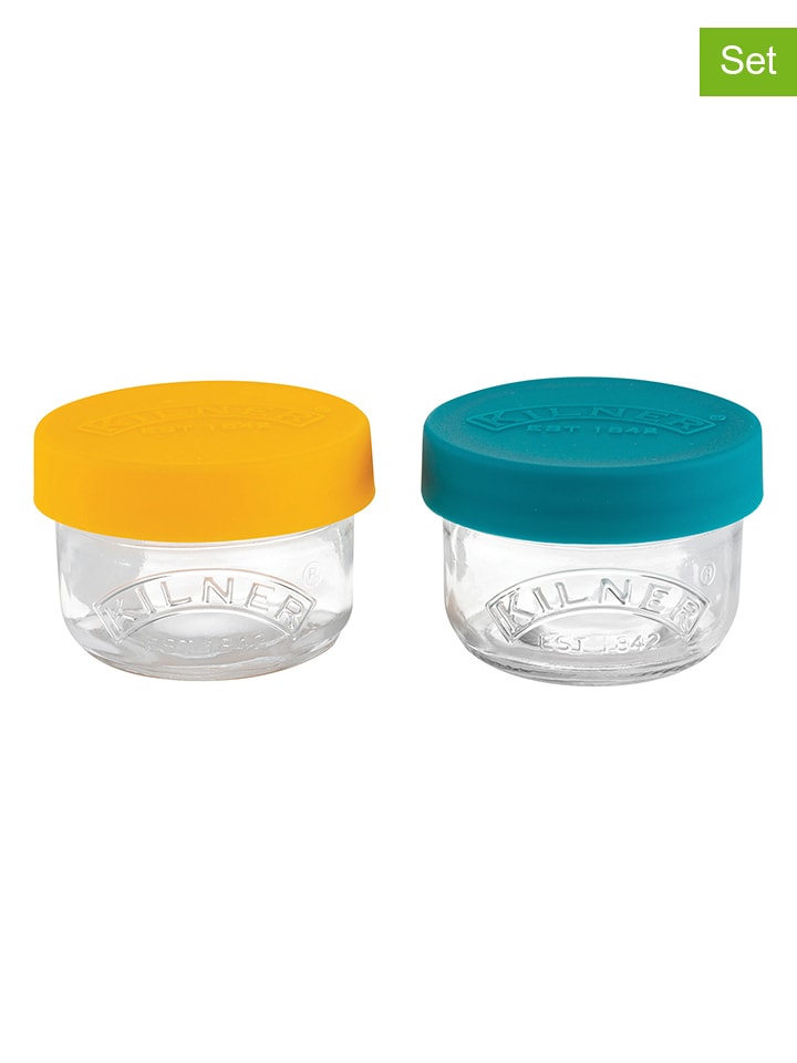 Snackglazen transparant/petrol/geel - 2x 125 ml