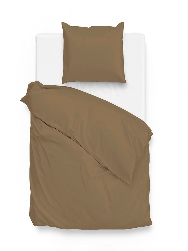 Mako-Satin-Bettwäsche-Set in Hellbraun