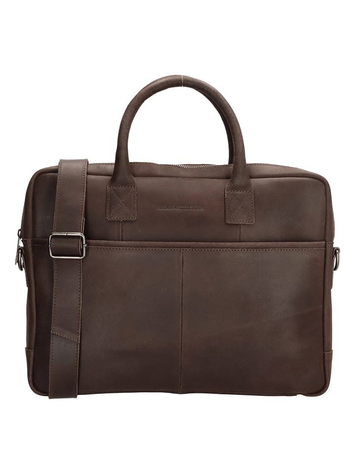 Skórzana torba w kolorze brązowym na laptopa - 39 x 31 x 7 cm