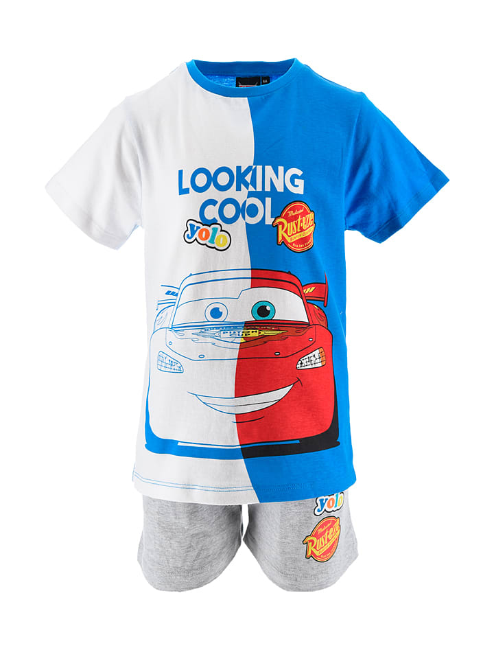 2tlg. Outfit "Cars" in Weiß/ Blau/ Grau
