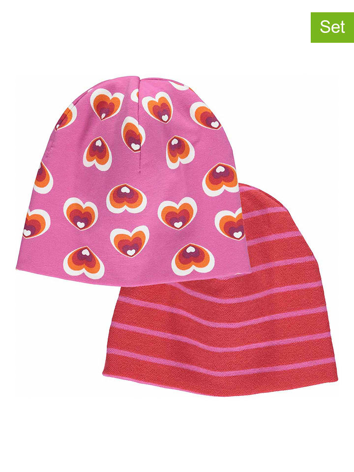 2-delige set: beanies "Heart" rood/roze