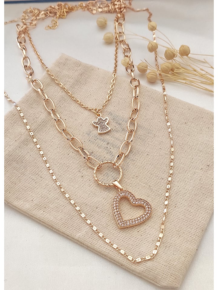 Vergulde ketting met edelstenen - (L)50 cm
