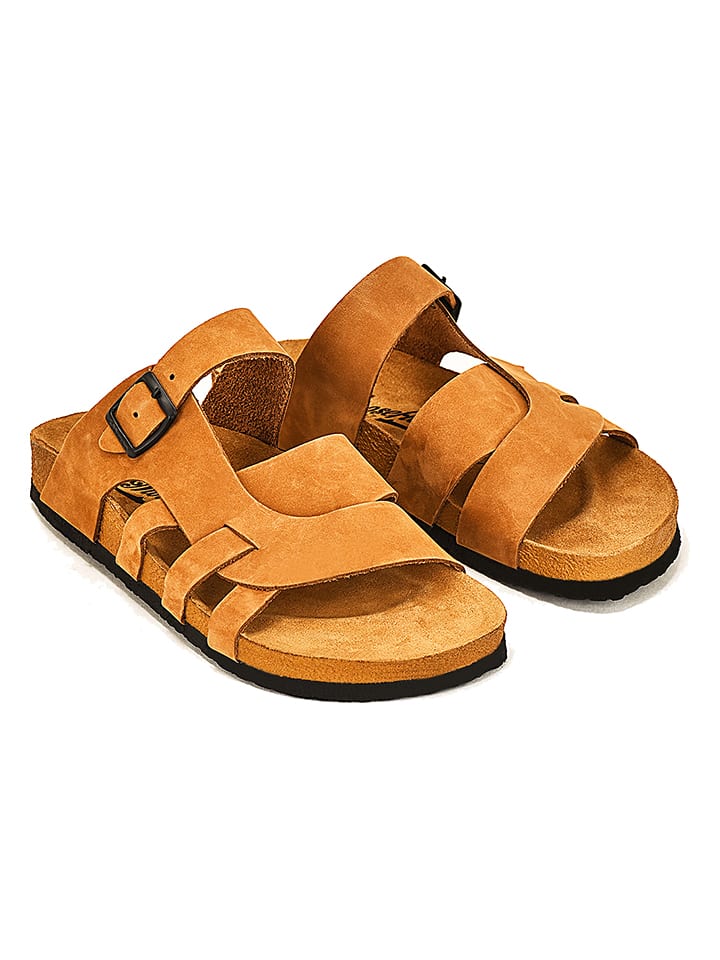 Leren slippers lichtbruin