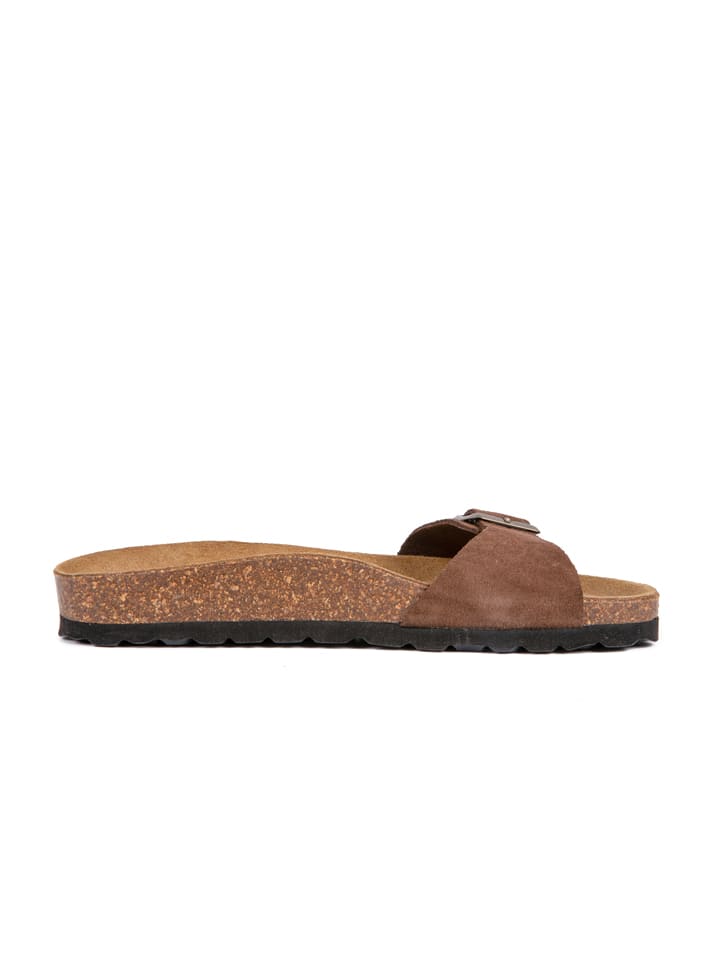 Bruine leren slippers on sale